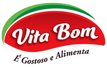 A logomarca foi criada com um fundo vermelho para valorizar o nome "Vita Bom", enquanto a vinheta verde remete à ideia de naturalidade e produtos saudáveis.